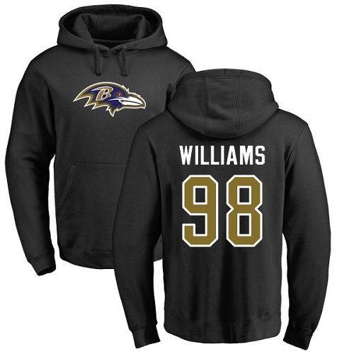 Men Baltimore Ravens Black Brandon Williams Name and Number Logo NFL Football 98 Pullover Hoodie Sweatshirt